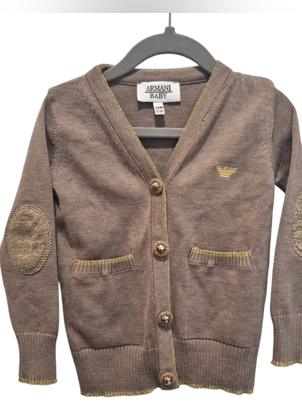 Armani Baby Knit Cardigan Size 24 Months Brown Sweater Toddler Kids
